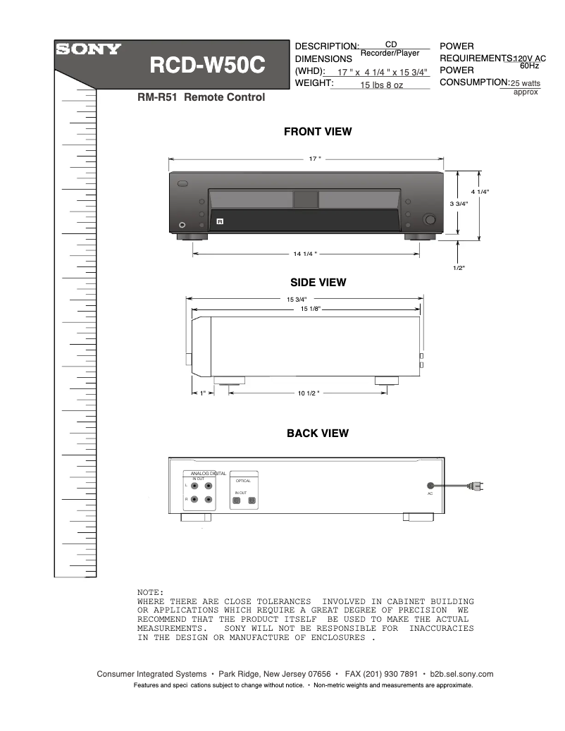 Página 1 del manual Guía de instalación Sony RCD-W50C