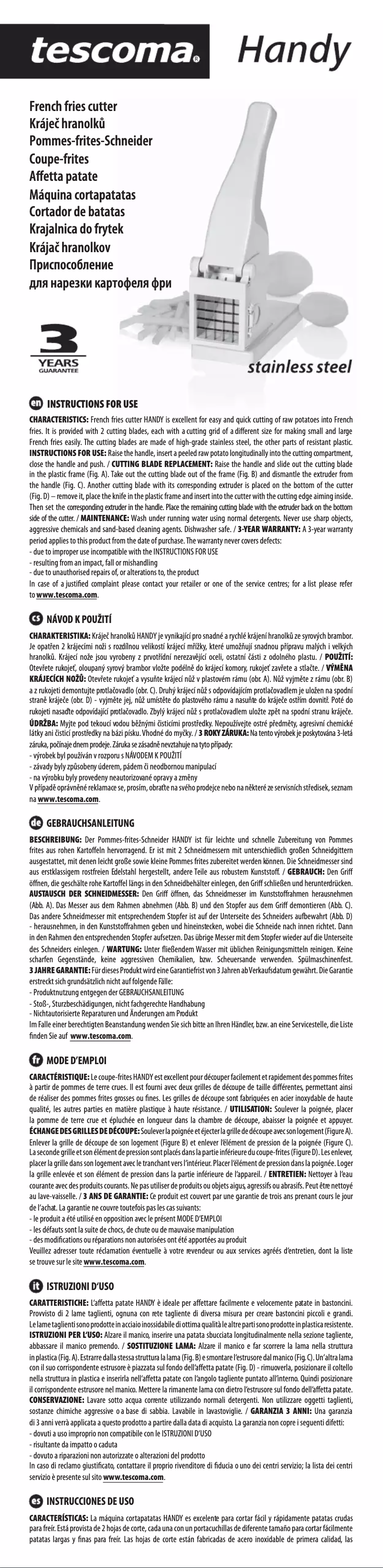 Page 1 de la notice Manuel utilisateur Tescoma Handy 643560