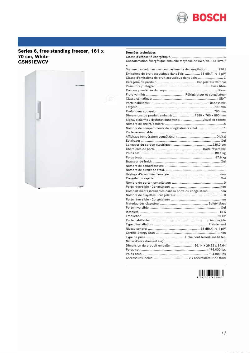 Página 1 del manual Ficha técnica Bosch GSN51EWCV