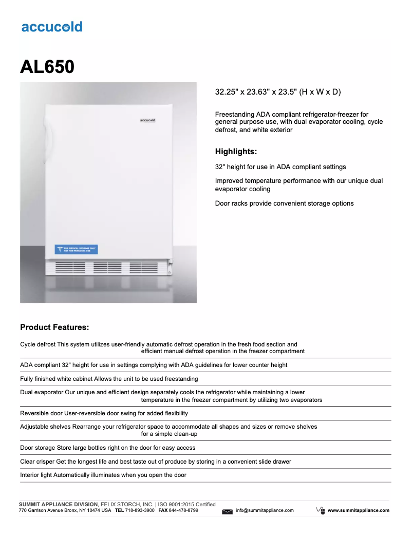 Página 1 del manual Ficha técnica Summit AL650