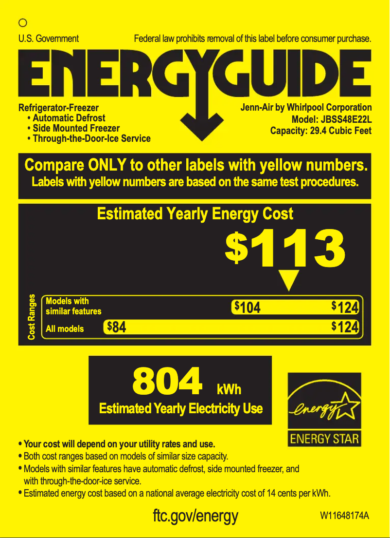 Page 1 de la notice Label énergétique JennAir JBSS48E22L