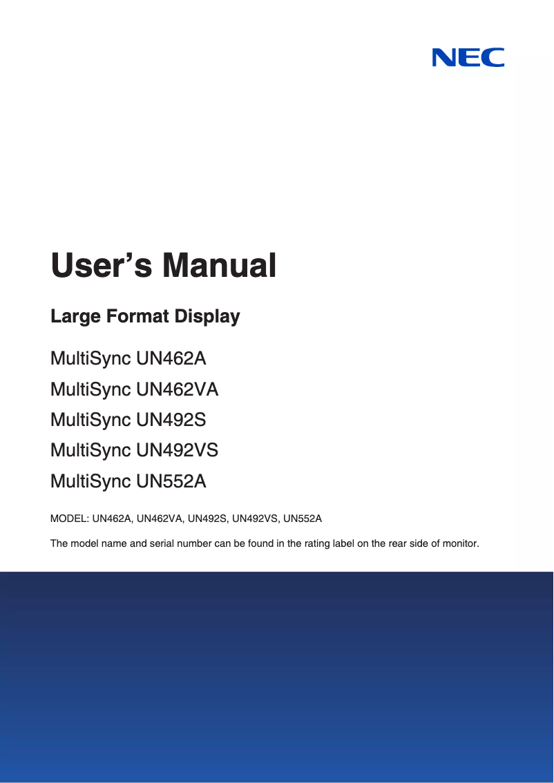 Página 1 del manual Manual de usuario NEC MultiSync UN492VS