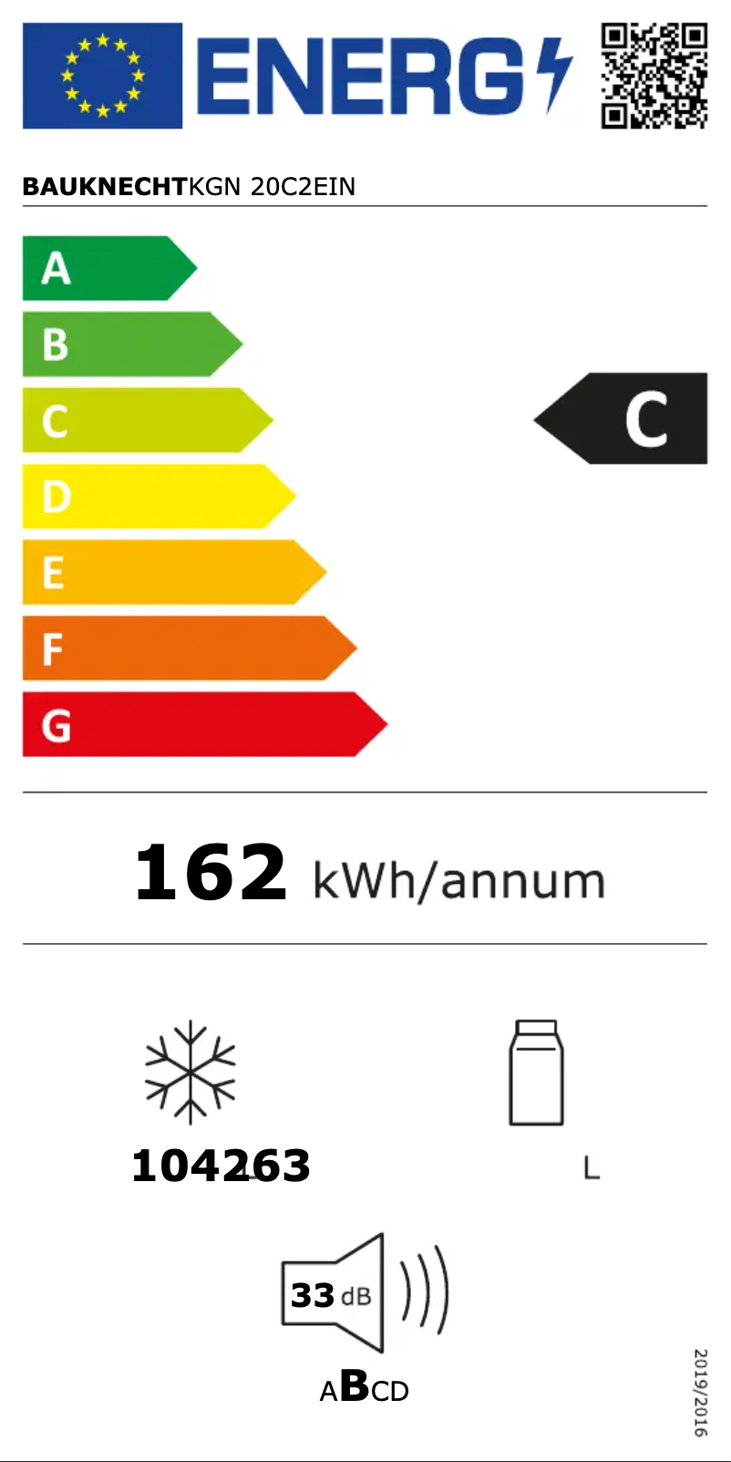 Page 1 of the manual Energy Label Bauknecht KGN 20C2EIN
