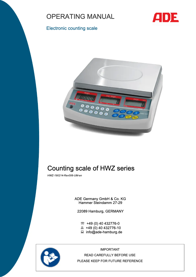 Page n°1 - Manuel utilisateur ADE HWZ 6