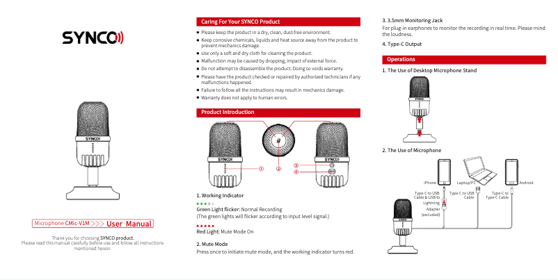 Page 1 de la notice Manuel utilisateur Synco CMic-V1M