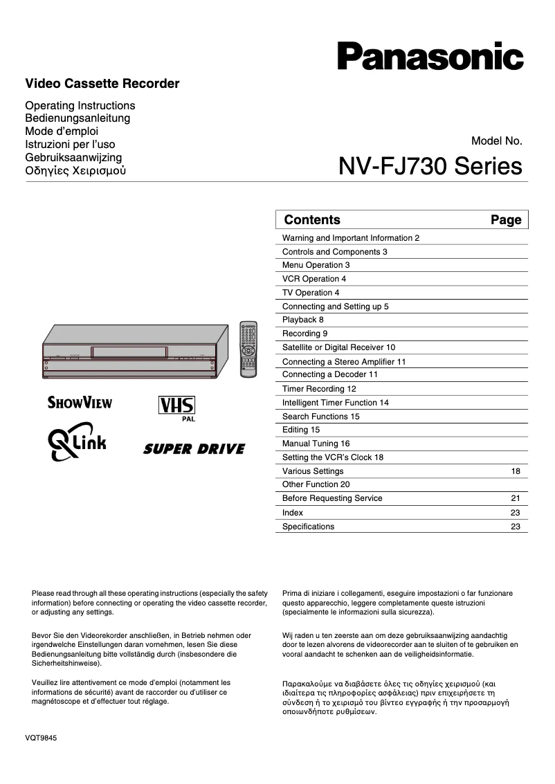Page 1 de la notice Manuel utilisateur Panasonic NV-FJ730