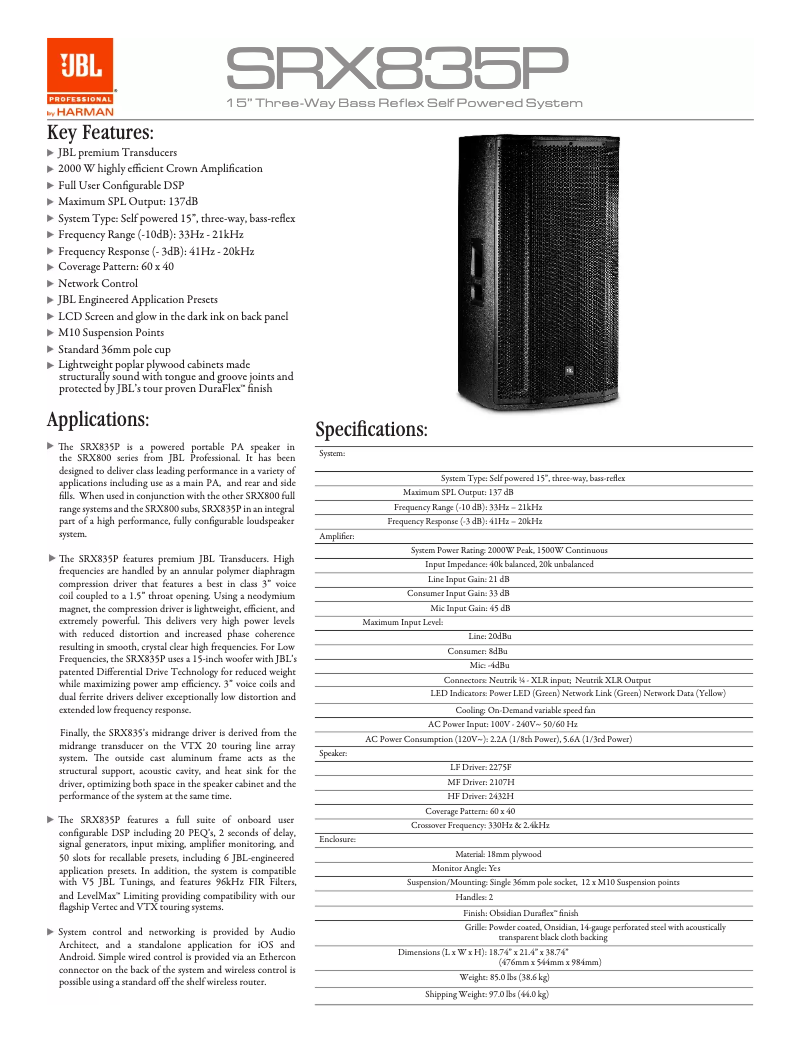 Page n°1 - Brochure JBL SRX835P