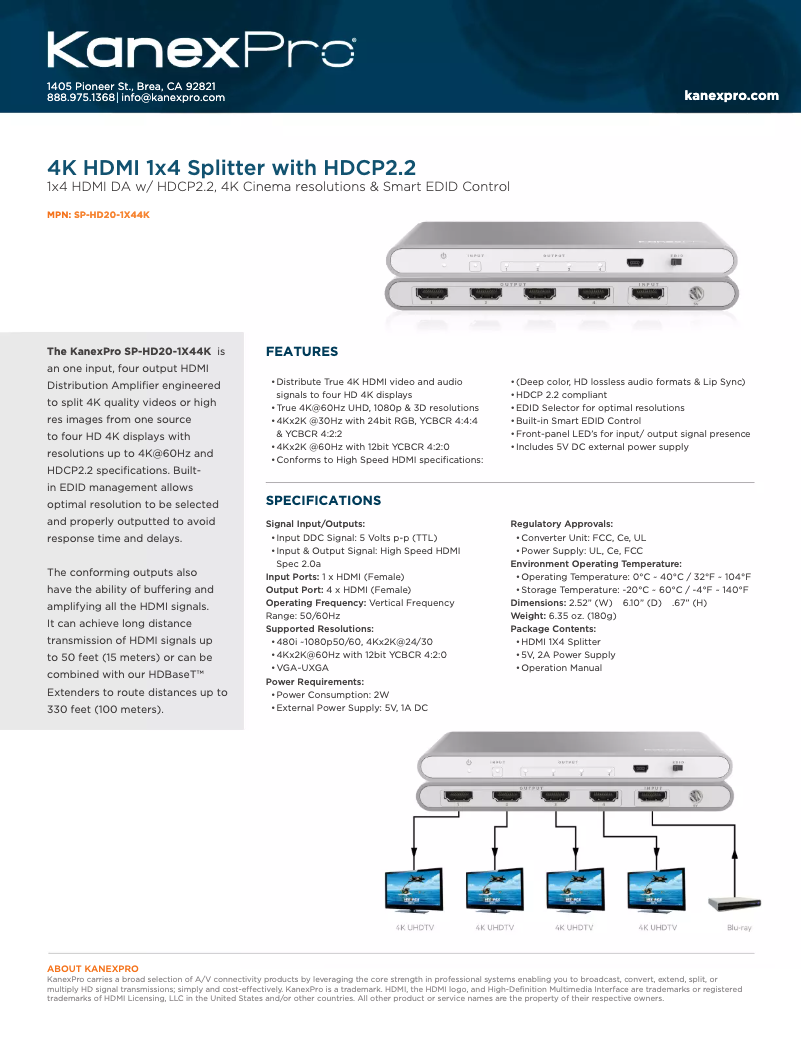 Page n°1 - Manuel utilisateur KanexPro SP-HD