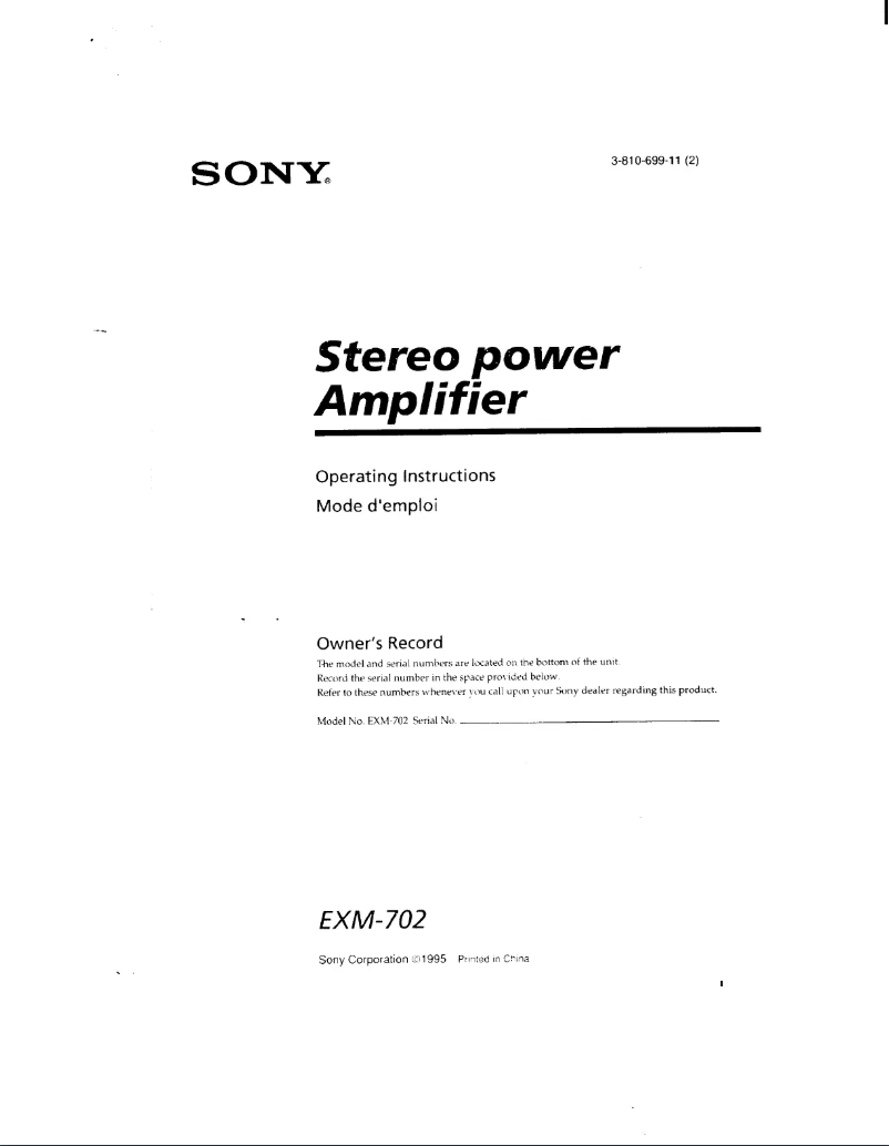 Page 1 de la notice Manuel utilisateur Sony EXM-702