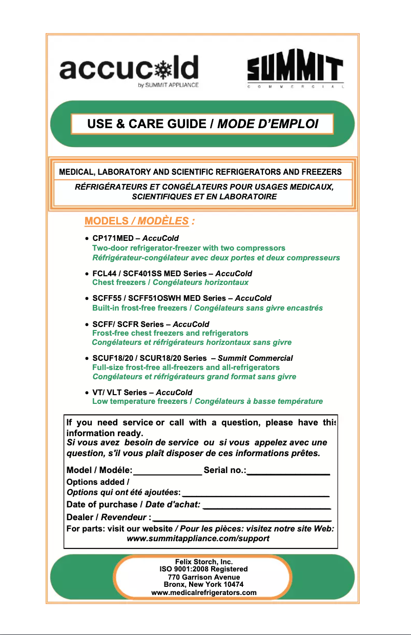Page 1 de la notice Guide d'installation Summit Accucold VT225