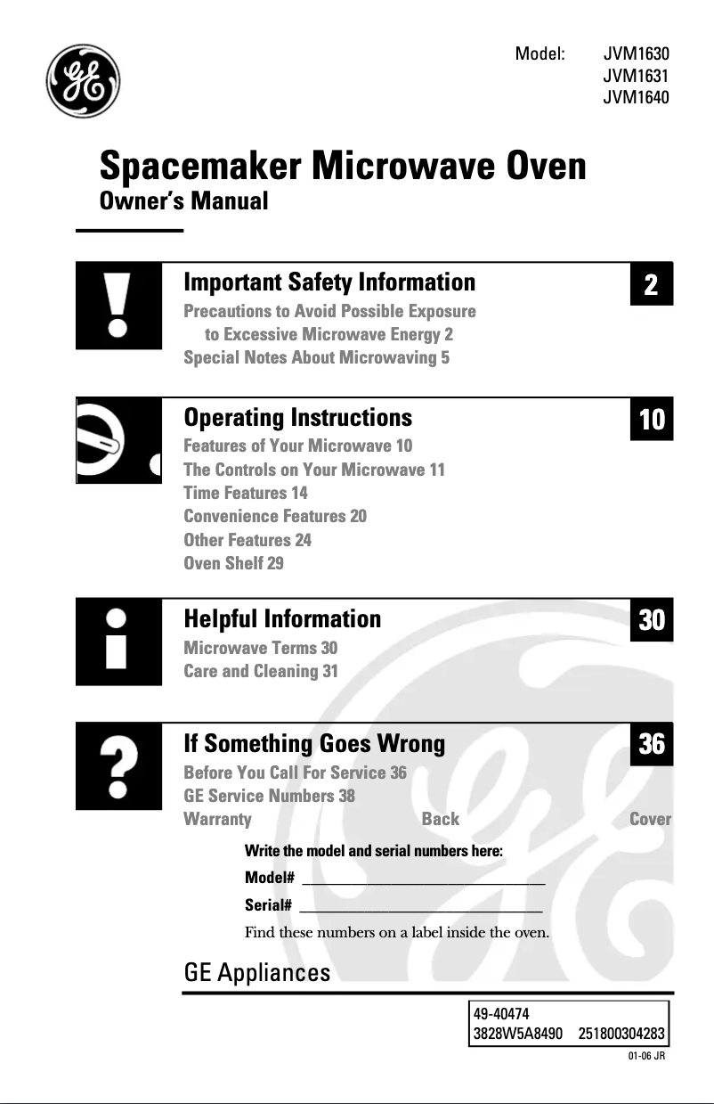 Page n°1 - Manuel d'utilisation et d'entretien GE JVM1631BJ