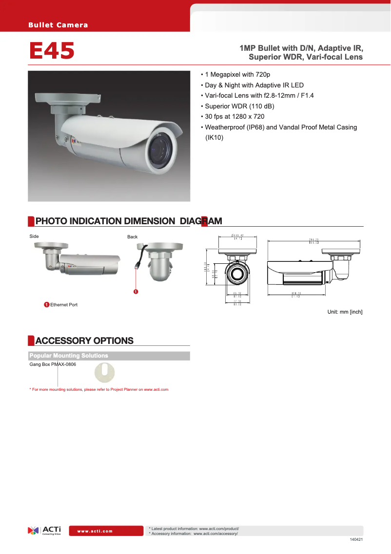 Page n°1 - Fiche technique ACTi E45