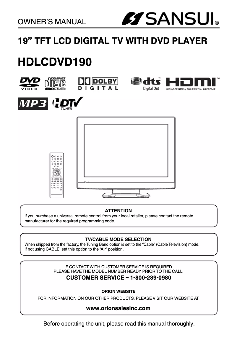 Page n°1 - Manuel utilisateur Sansui HDLCDVD190