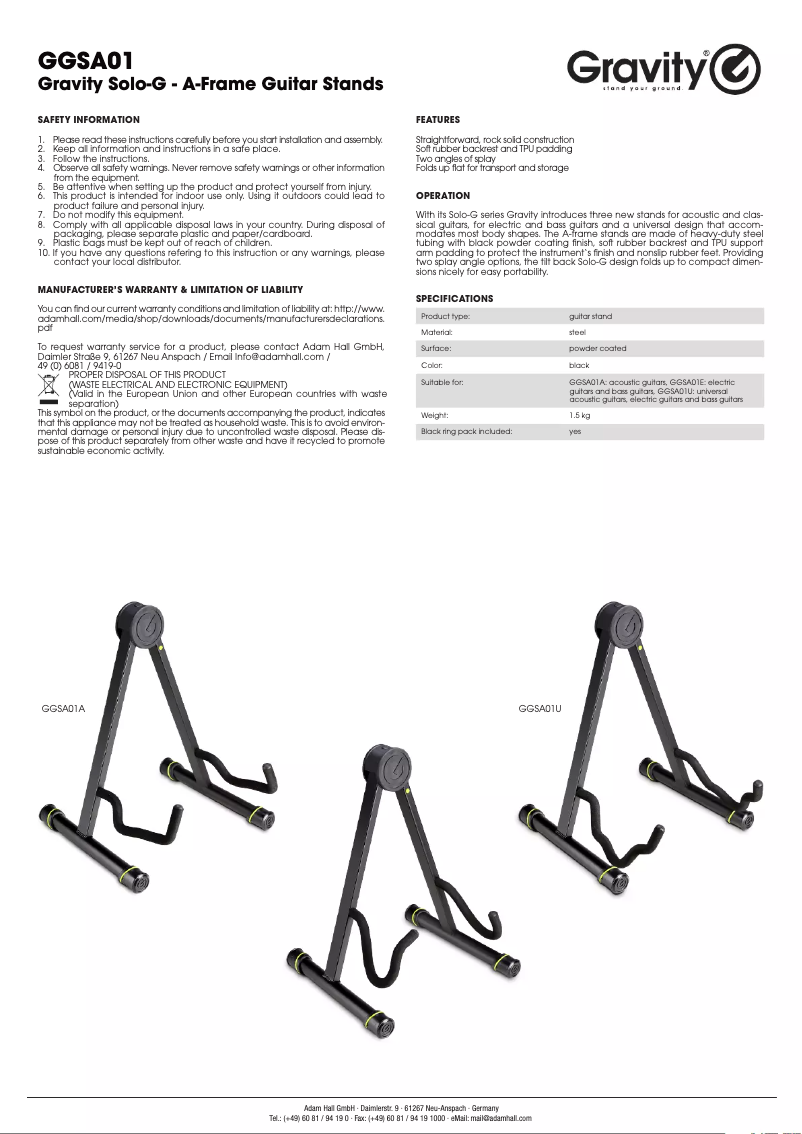 Página 1 del manual Manual de usuario Gravity Solo-G Universal