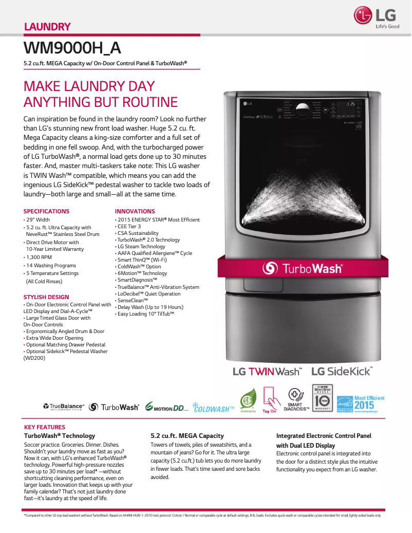 Page n°1 - Fiche technique LG WM9000HVA