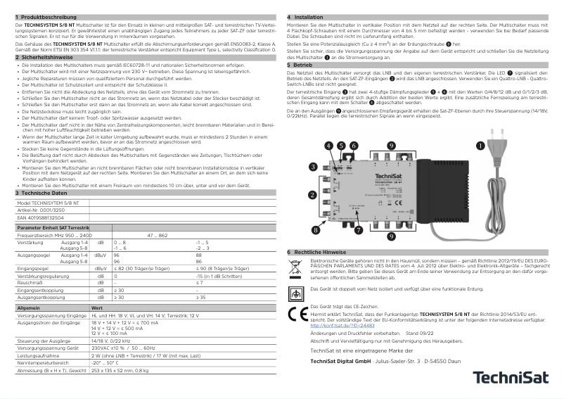 Page 1 de la notice Manuel utilisateur TechniSat TechniSystem 5/8 NT