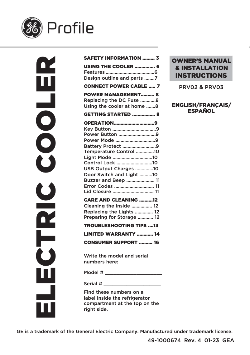 Imagen de la primera página del manual del dispositivo Profile PRV02ATTBB