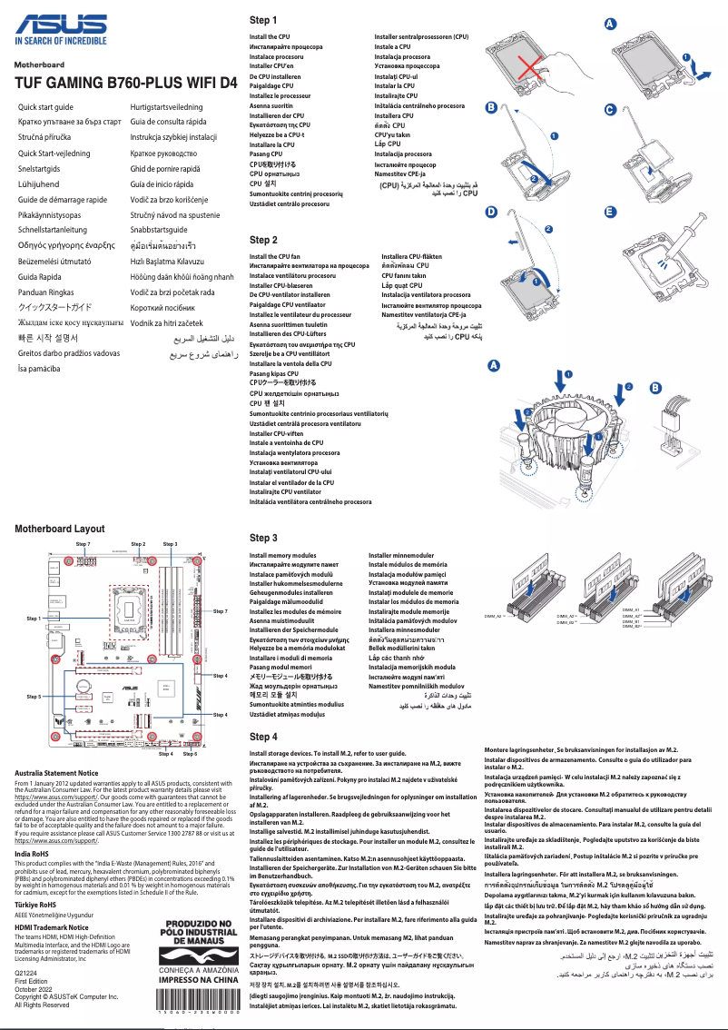 Page 1 de la notice Guide de démarrage rapide Asus TUF GAMING B760-PLUS WIFI D4