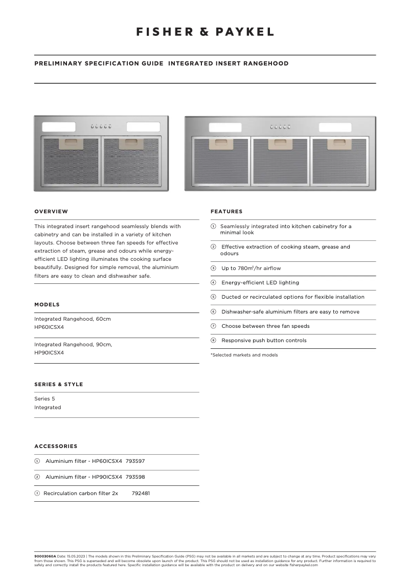 Page n°1 - Fiche technique Fisher & Paykel HP90ICSX4