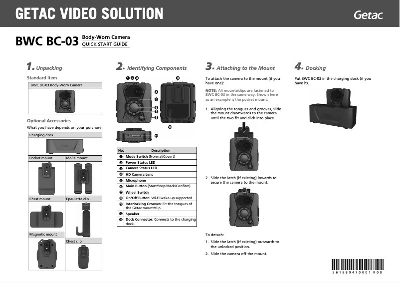 Page 1 de la notice Guide de démarrage rapide Getac BC-03