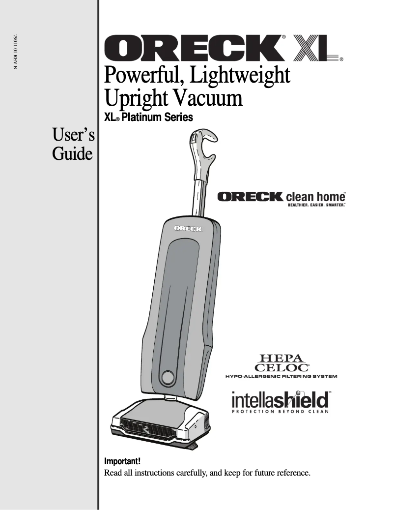 Page n°1 - Manuel utilisateur Oreck XL Platinum U7000