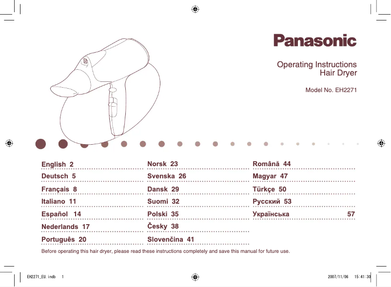 Page 1 de la notice Manuel utilisateur Panasonic EH-2271