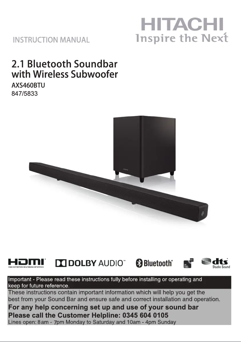 Page n°1 - Manuel utilisateur Hitachi AXS460BTU