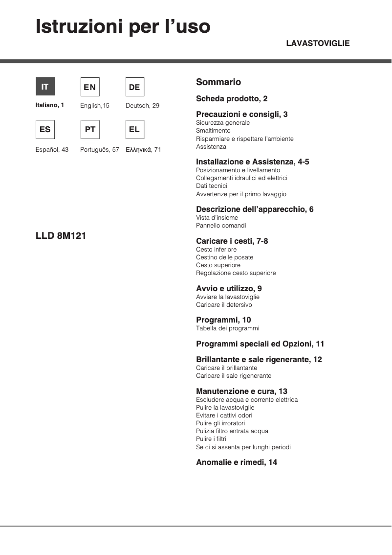 Page 1 de la notice Manuel utilisateur Hotpoint Ariston LLD 8M121