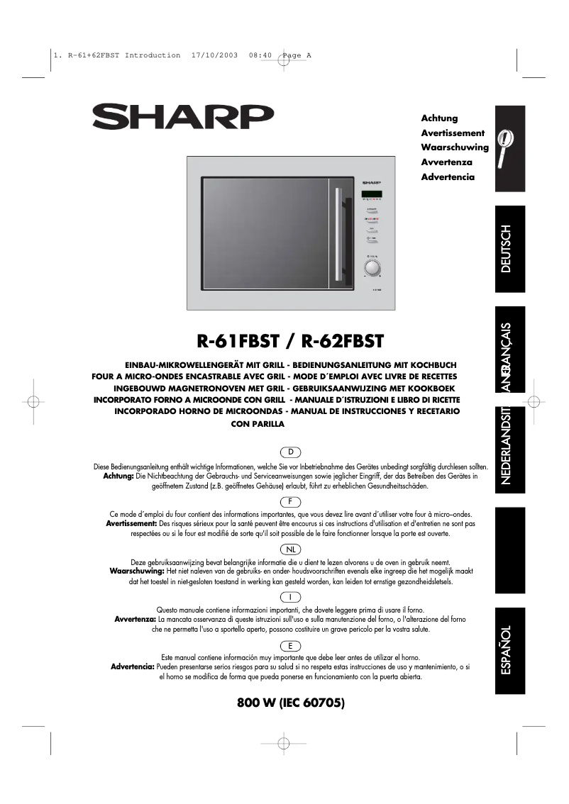 Page n°1 - Manuel utilisateur Sharp R-62FBST