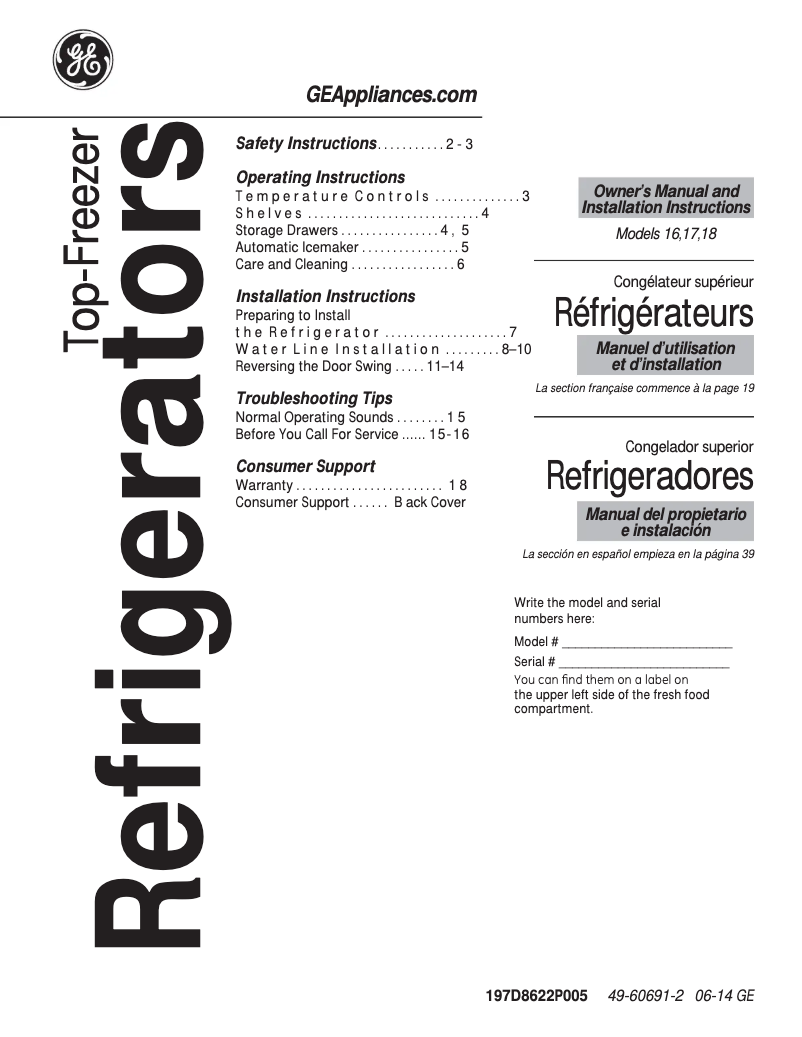 Image de la première page du manuel de l'appareil GTH18GBDCC