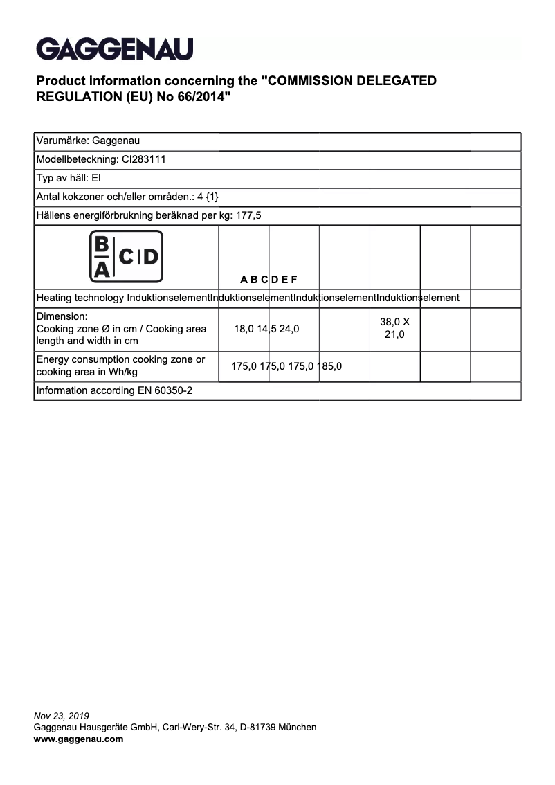 Page 1 de la notice Manuel utilisateur Gaggenau CI283111