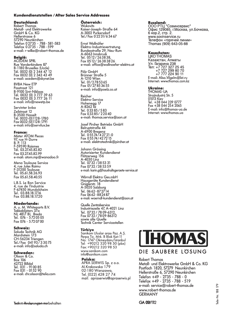 Page n°1 - Manuel utilisateur Thomas Twin T2 Aquafilter