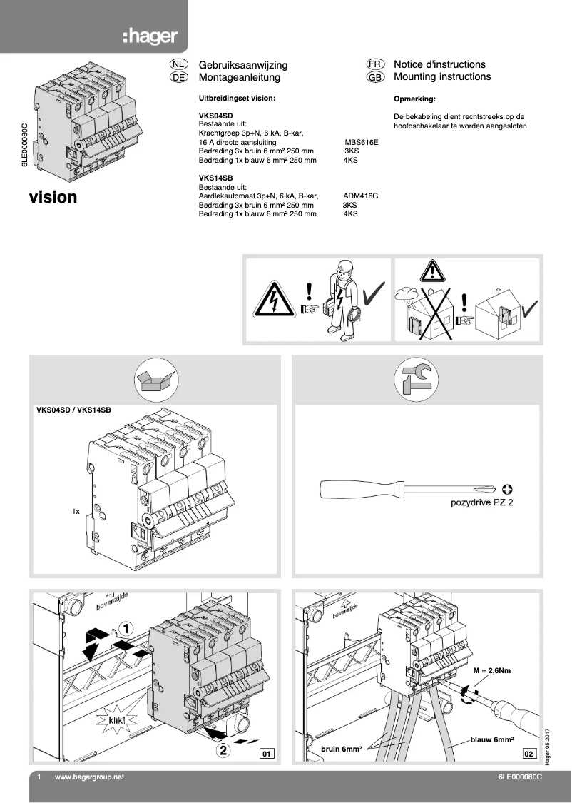 Page 1 de la notice Manuel utilisateur Hager Vision VKS14SB
