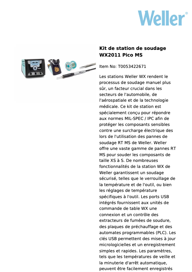Page n°1 - Fiche technique Weller WX2011 PICO MS