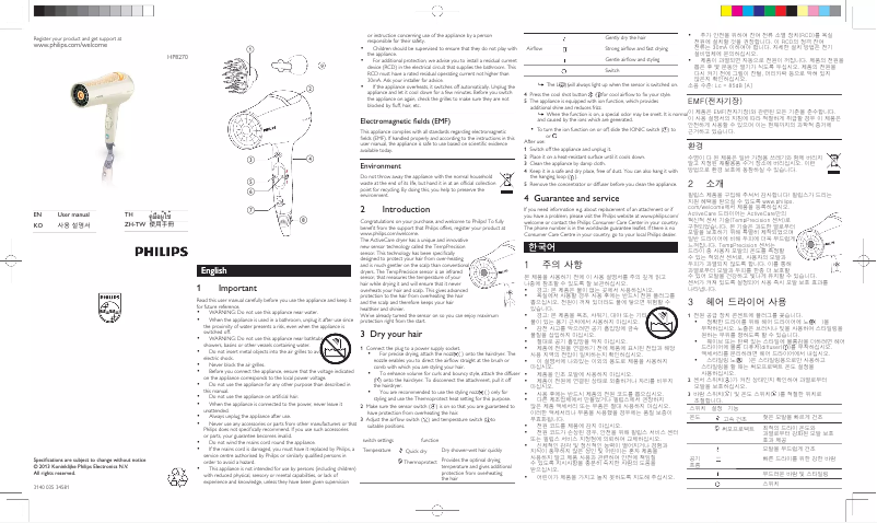 Page 1 de la notice Manuel utilisateur Philips HP8270