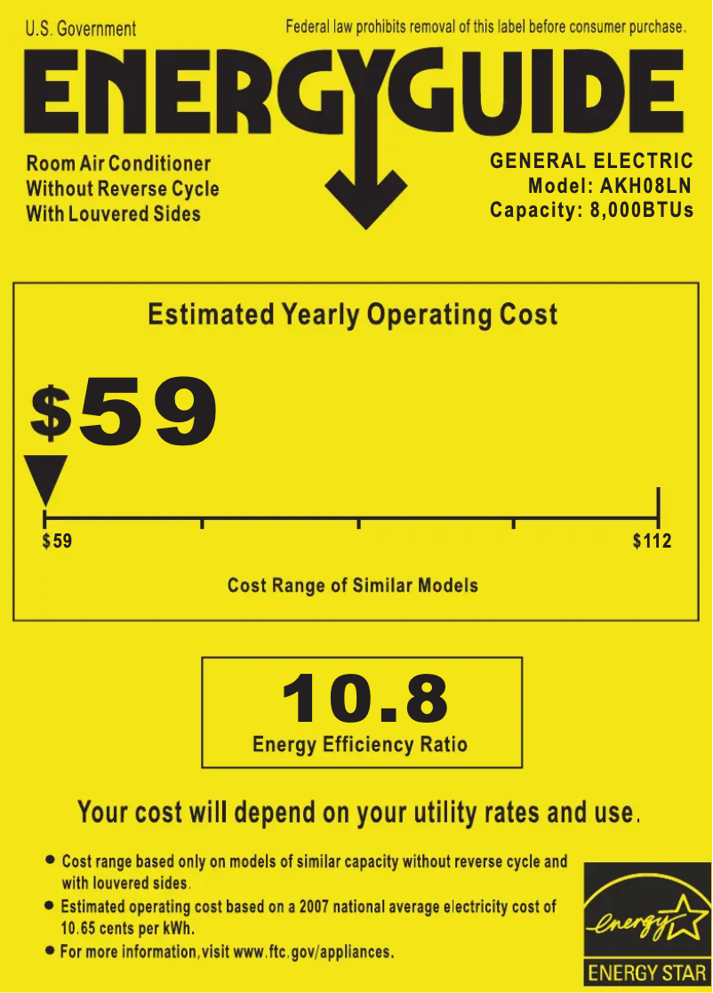 Page n°1 - Label énergétique GE AKH08LN
