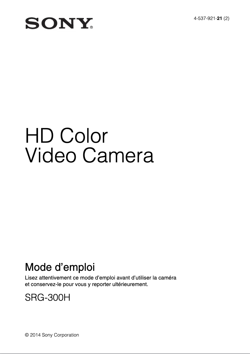 Page 1 de la notice Manuel utilisateur Sony SRG-300H
