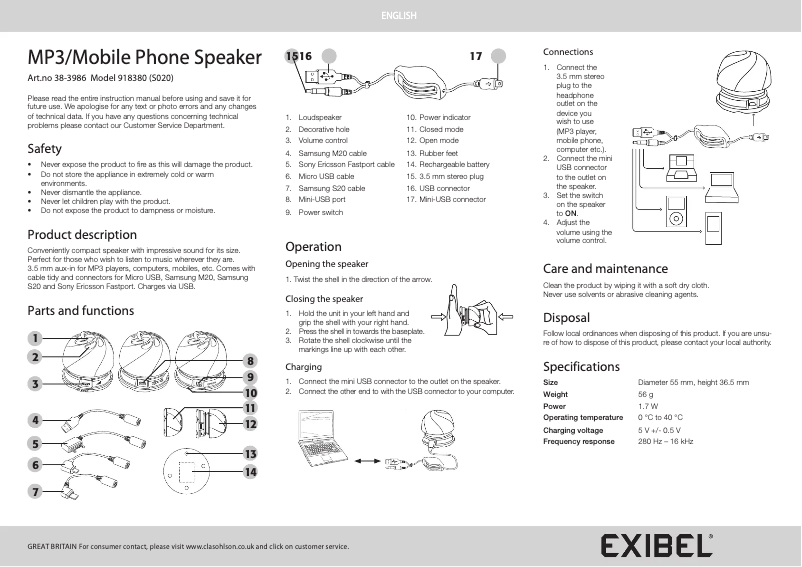 Page 1 de la notice Manuel utilisateur Exibel S020