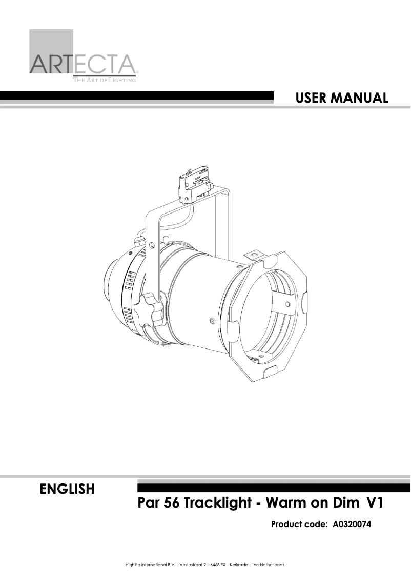 Page 1 of the manual User Manual Artecta PAR 56 Track Light Warm-On-Dim