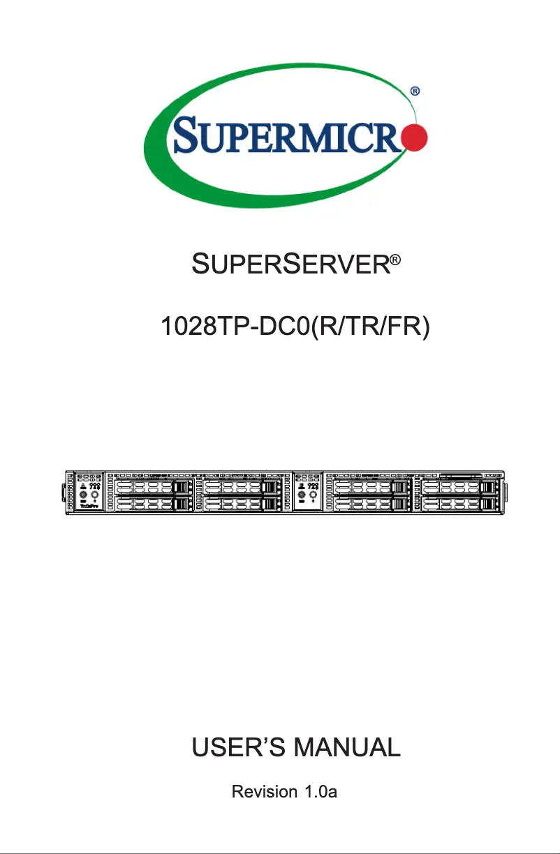 Page 1 de la notice Manuel utilisateur Supermicro SuperServer 1028TP-DC0FR