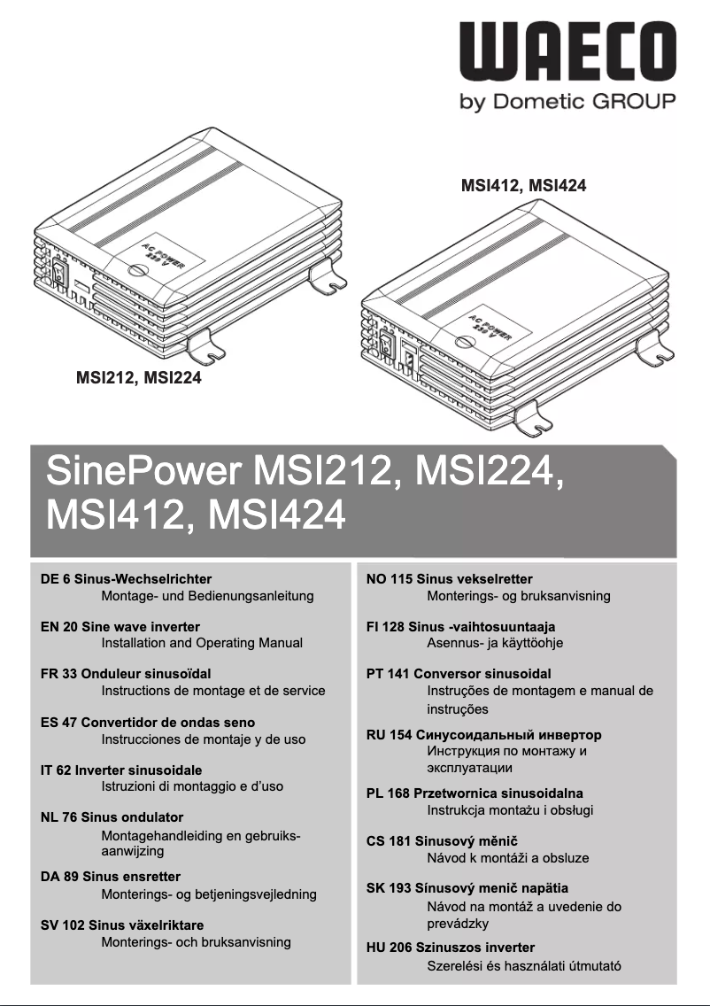 Page 1 de la notice Manuel utilisateur Waeco SinePower MSI424