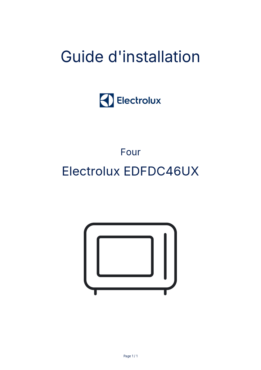 Page n°1 - Guide d'installation Electrolux EDFDC46UX