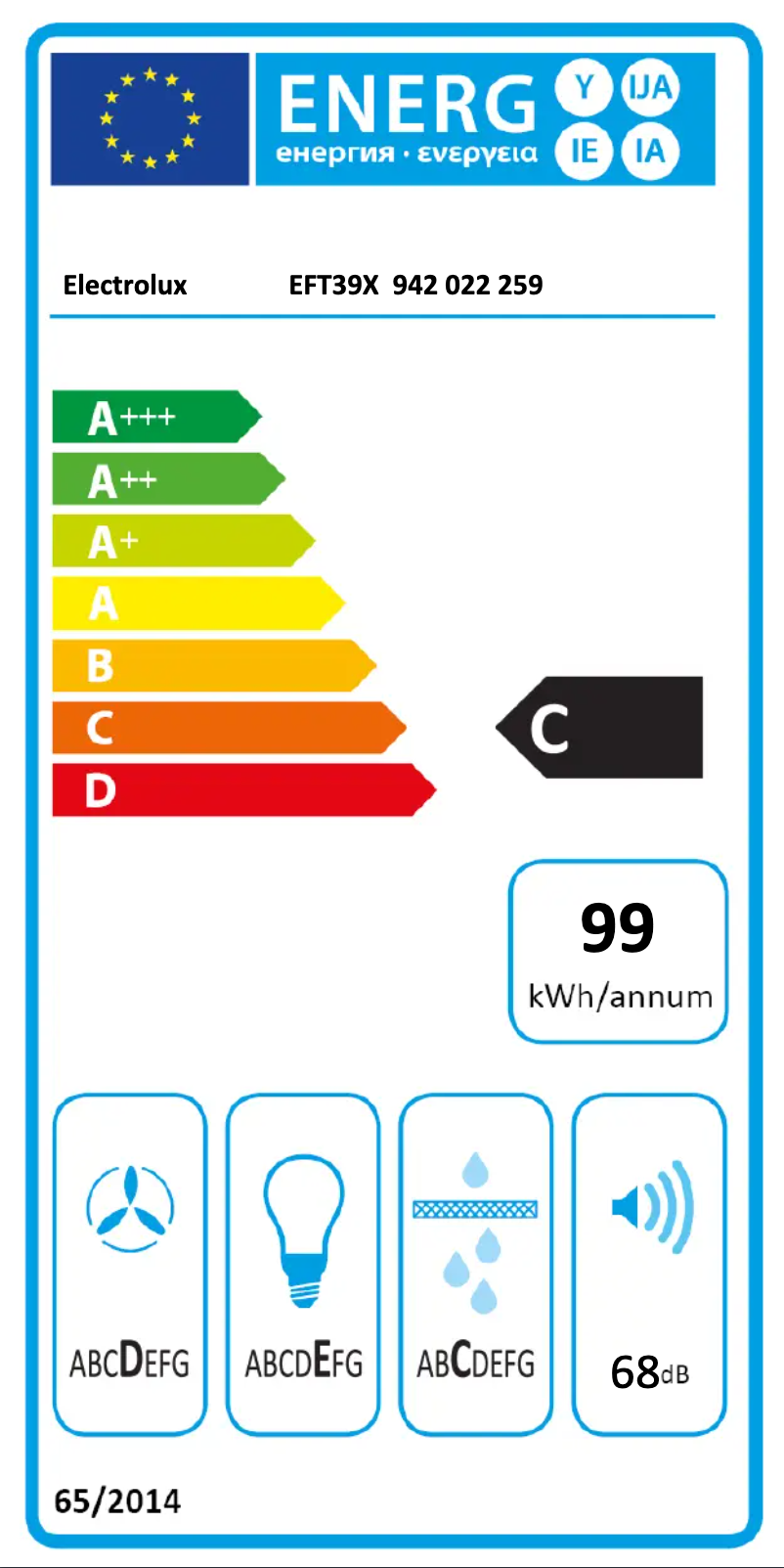 Page 1 de la notice Label énergétique Electrolux EFT39X