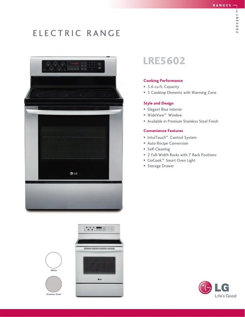 Page 1 de la notice Fiche technique LG LRE5602SS