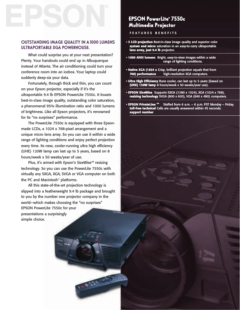 Page 1 de la notice Brochure Epson PowerLite 7550c