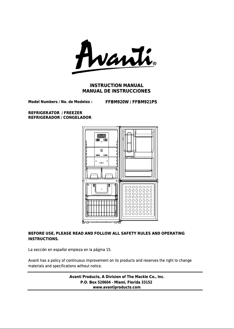 Page n°1 - Manuel utilisateur Avanti FFBM920W
