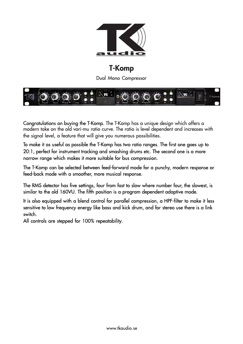 Page n°1 - Manuel utilisateur TK Audio T-Komp