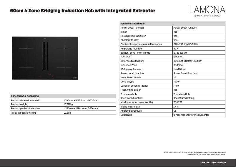 Page n°1 - Fiche technique Lamona LAM9550