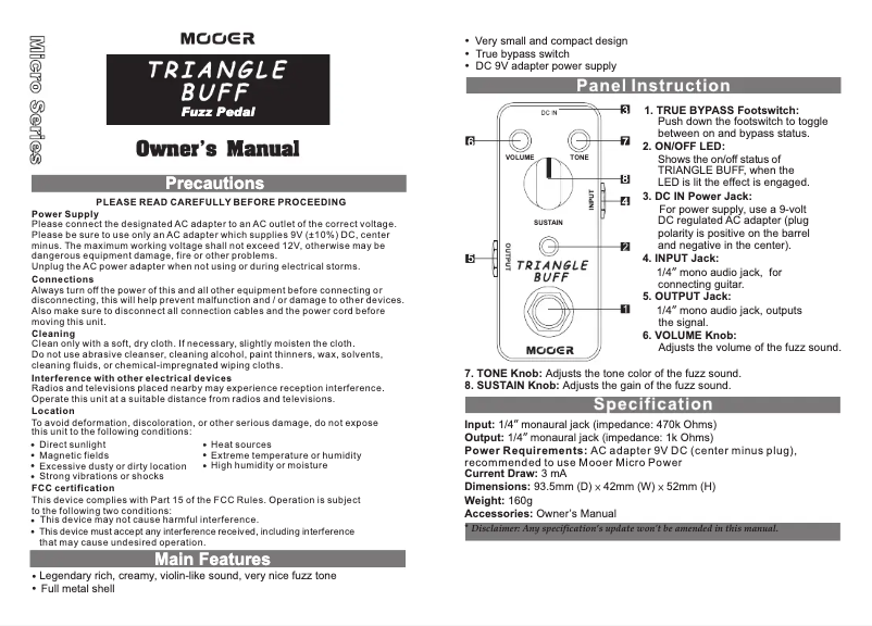 Page 1 de la notice Manuel utilisateur Mooer Triangle Buff