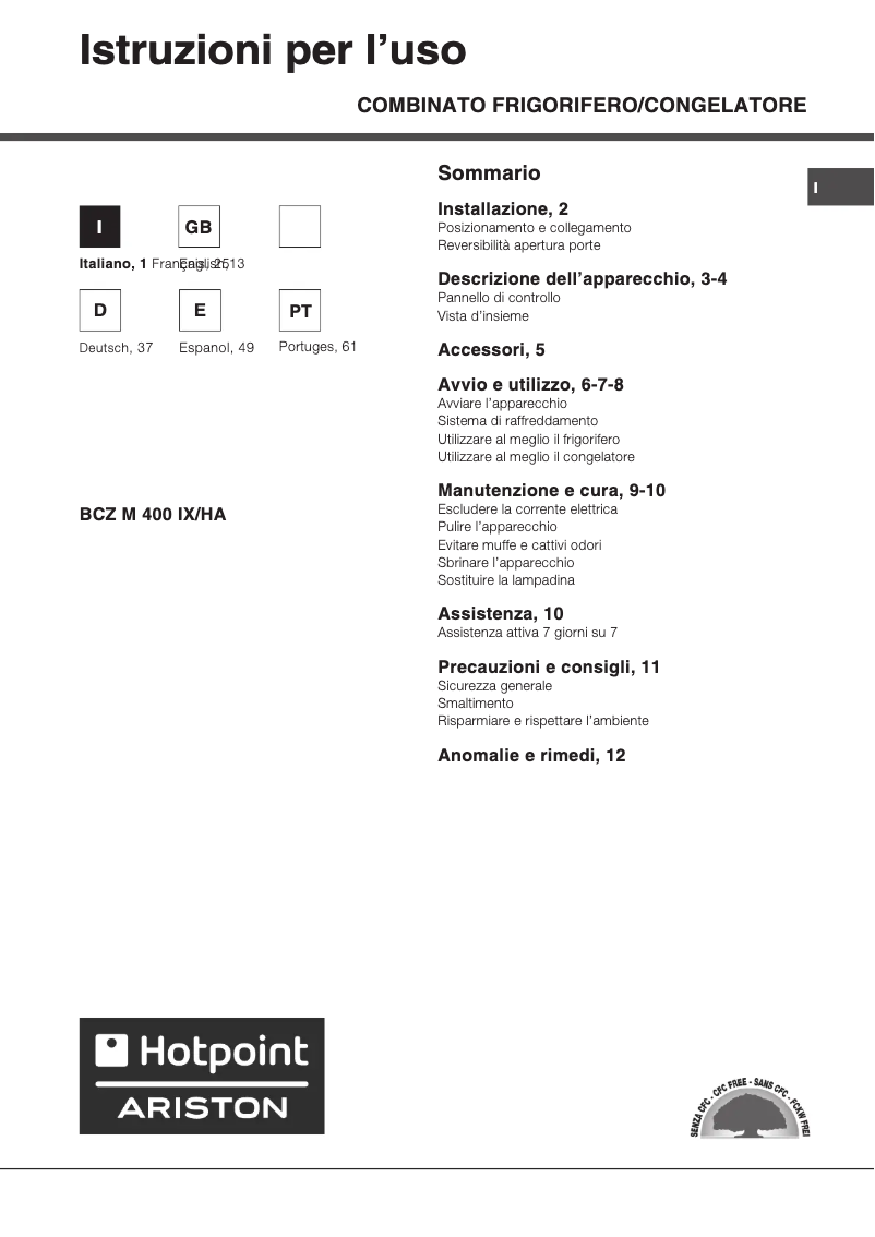 Page 1 de la notice Manuel utilisateur Hotpoint Ariston BCZ M 400 IX/HA